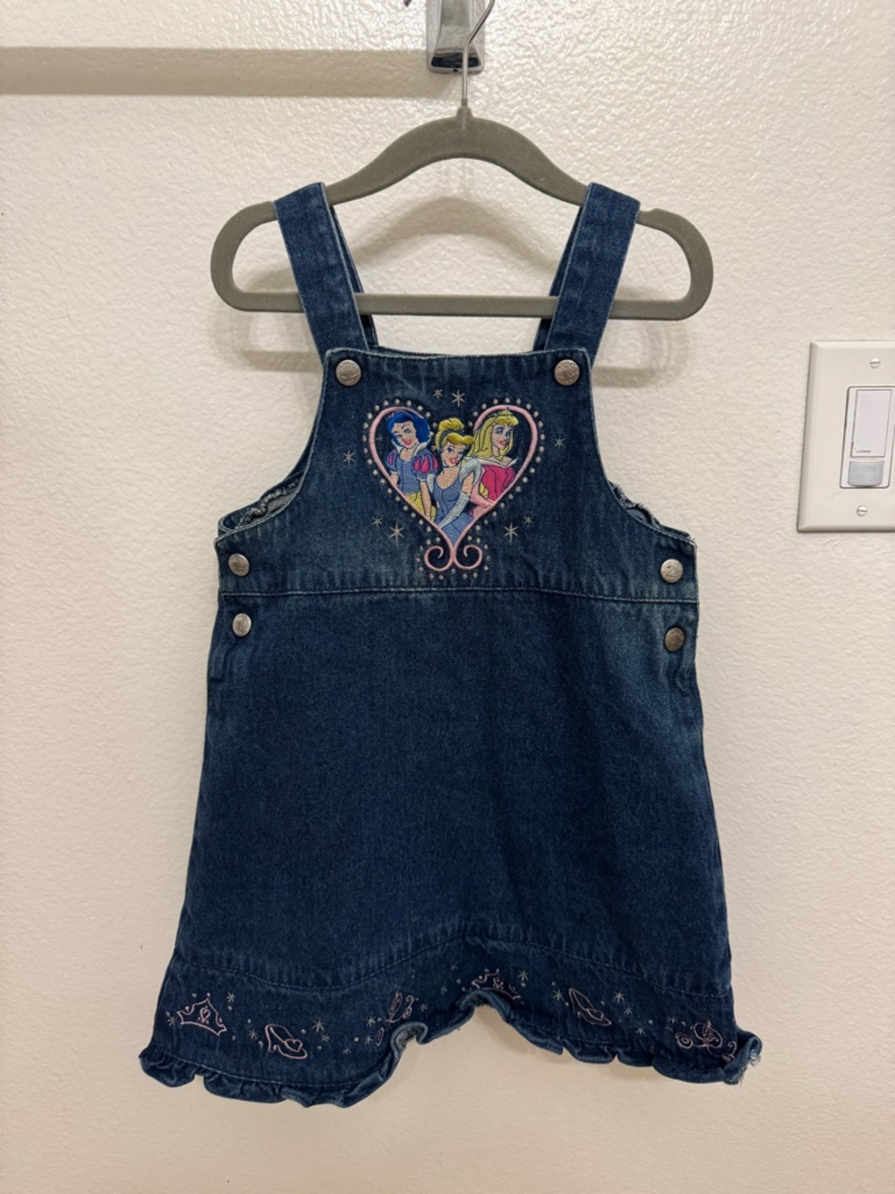 Vintage Y2K Disney Denim Princess Overalls - Blue with Pink & Yellow Accents